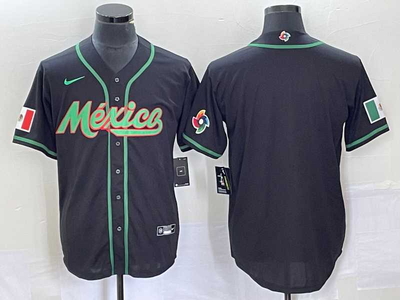 Men%27s Mexico Baseball Blank NEW 2023 Black World Classic Stitched Jersey